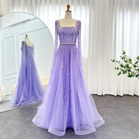 Scz032 Robes de Soirée de Luxe de Dubaï pour Femmes, Col Carré Manches, Robes de Soirée Formelles Musulmanes Arabes pour Mariage