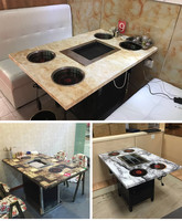 Ensemble de table à manger coréenne d'intérieur en acier laminé à froid résistant à la rouille, avec barbecue au gaz/charbon et grill Teppanyaki pour Shabu Hot Pot