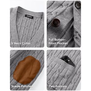 FOXA Mens Cable Knit Cardigan Sweater V Neck Button <b>Down</b> With Pockets Thick Winter Warm Sweaters Regular Sleeve Solid Pattern - Product Image 4