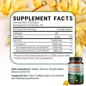 Capsule di Olio di Pesce Puro Omega-3 Halal 3600mg Tripla Potenza EPA DHA 120 Softgel per Adulti Senza OGM Etichetta Privata OEM all'Ingrosso - Product Image 2