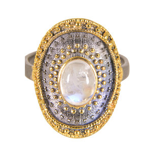 Fait à la main belle arc-en-ciel pierre de lune bague en argent Sterling 925 plaqué or 18 carats noir rhodium bijoux mariage Style Bali - Product Image 1