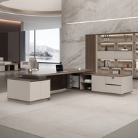 Combinaison table et chaise de bureau modulaire de luxe Boss avec acier inoxydable et tiroir à dossiers-Mobilier de direction moderne