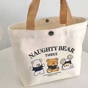 Naughty Bear Three Canvas Tote Bag Women <b>Small</b> Portable <b>Handbag</b> Student Office Use - Product Image 1