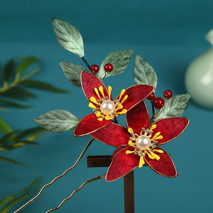 Nuevo accesorio para el cabello Hanfu, estilo Tang original, versátil, simple, elegante, de alta gama, con perlas, retro, estrella roja de cinco puntas y flor. - Product Image 2