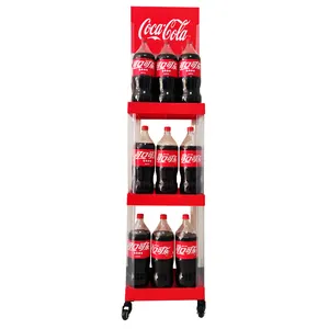 Floor Standing Plastic Beverage Display Racks Custom Branding Drink Display Stand With Roller