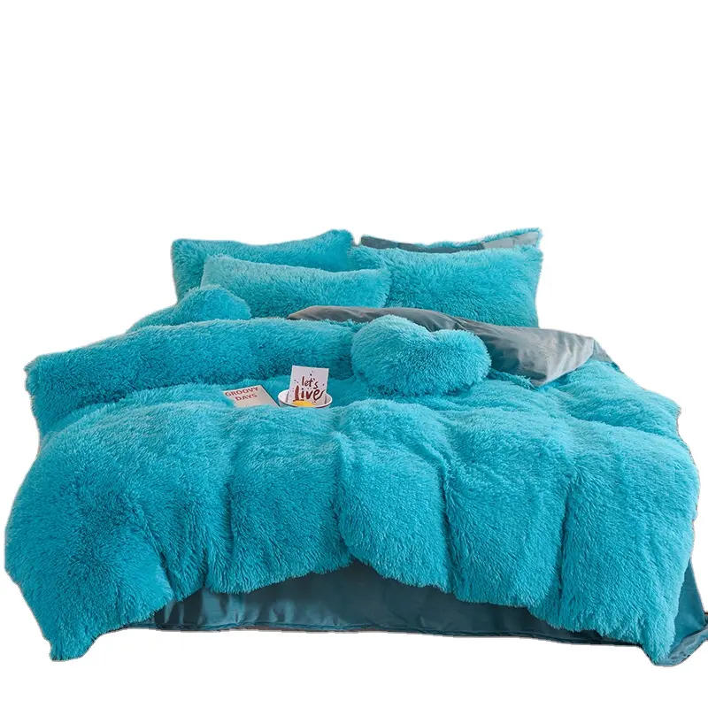 IDOTEX Uhamho Faux Fur Velvet Fluffy Bedding Duvet Cover Set Down Comforter Quilt Cover with Pillow Shams, Ultra Soft Warm and Durable