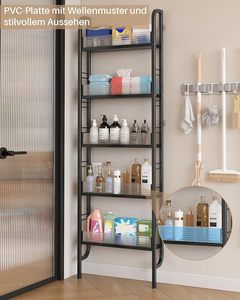 Modern Black 5-Tier Slim Waterproof Bathroom <b>Shelf</b> Carbon Steel <b>Wall</b>-Mounted Rack 9cm Deep for Kitchen Dormitory Tight Spaces - Product Image 5