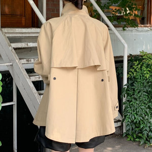 2025 stile coreano Chic autunno retrò stile britannico con collo alto stile ampio <span class=keywords><strong>Trench</strong></span> corto a maniche lunghe - Product Image 3