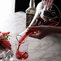Carafe à vin conique en verre rouge personnalisable JH 2026 avec bouchon en verre et base effet glace craquelée – Distributeur de vin en gros