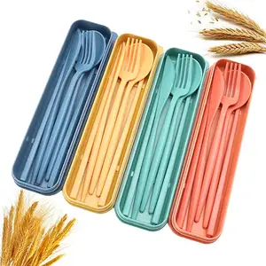 Hot Sale Portable Nordic Portuguese Cutipol Cutlery Wheat Straw Spoon Fork Knife Set Travel Camping Plastic Cutlery