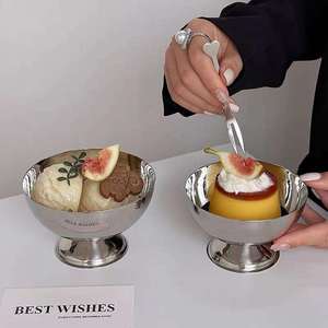 <span class=keywords><strong>Mini</strong></span> bols à dessert sur pied en acier inoxydable vintage, bols à pudding, à lait, à gelée, coupes à glace pour café, hôtel, restaurant - Product Image 3