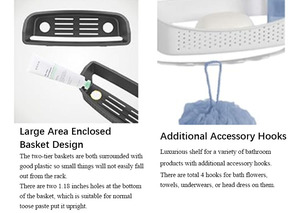 三层大容量金属淋浴罐，带皂液器双层，用于高效的浴室组织 - Product Image 5