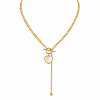 Collier PVD en acier inoxydable plaqué or 18 carats avec pendentif cœur et coquillage, fermoir OT, collier Y Lariat, bijoux de mode pour femmes, vente en gros