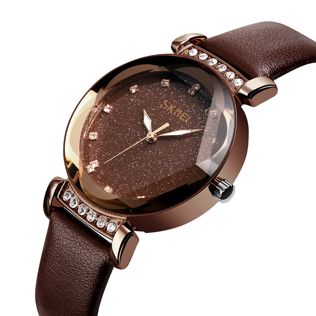 SKMEI 9188 Women's Quartz Waterproof Watch Starry Sky Dial Flower Glass Cutting Woven Strap OEM Logo Watch