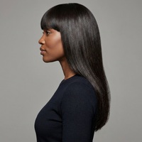 Peluca de Cabello Liso Remy con Flequillo, 100% Cabello Humano Virgen, Largo, 180% de Densidad, Cabello Vietnamita