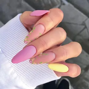 Yellow & Pink Petite Flowers candy Spring/Summer 24 pcs press on nails false nails artificial fingernails nails 1695