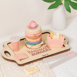 En gros, Ensemble de jeu créatif en bois pour enfants, comprenant un plateau de hamburgers et frites, jouet de <span class=keywords><strong>simulation</strong></span> de <span class=keywords><strong>cuisine</strong></span> - Product Image 2