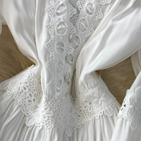 Robe longue décontractée élégante pour femmes, en dentelle blanche, à manches longues, style A, pour tous les jours et les vacances, robes pour femmes