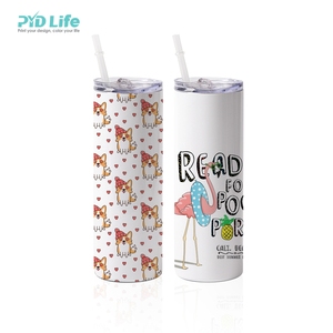 PYD Life En gros Gobelet isotherme 20oz en acier inoxydable, fin, sans soudure, droit, vierge pour sublimation, personnalisable avec logo, avec couvercle et paille - Product Image 2