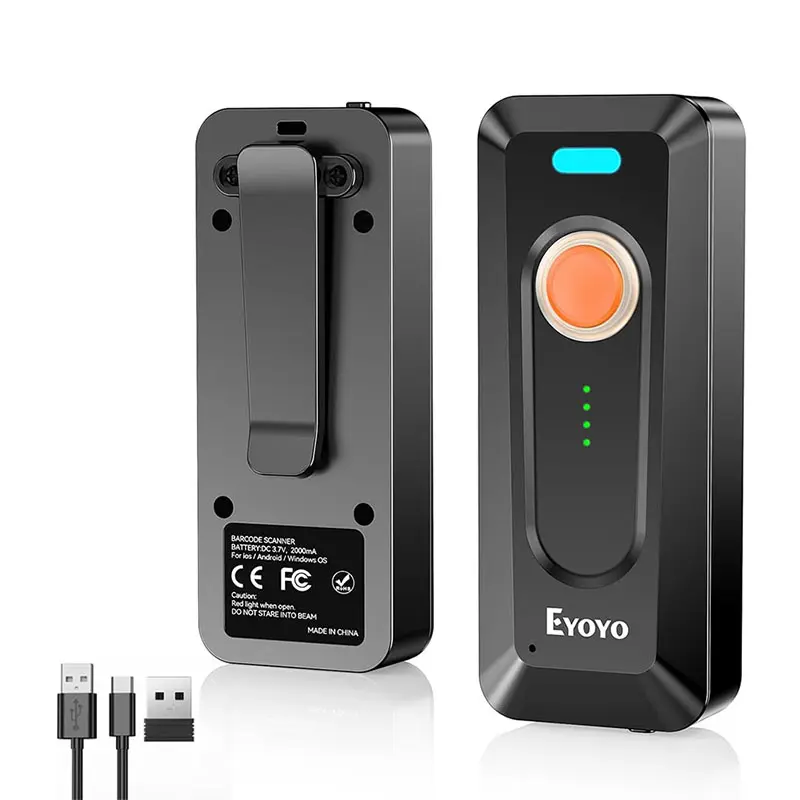 Eyoyo portatile Mini 1D 2D Bluetooth senza fili USB 2000mAh QR lettore di codici a barre Scanner di codici a barre con Clip per magazzino inventario