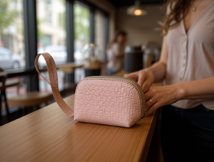 Portamonete da donna a mezza luna da 5 pollici in microfibra, pelle sintetica, con cinturino da polso e chiusura a cerniera, colore unico, per tutte le stagioni - Product Image 2