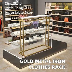 Giá để quần áo bằng sắt mạ vàng cao cấp, chất liệu gỗ MDF phủ sơn tĩnh điện, dùng để trưng bày và lưu trữ trong cửa hàng và siêu thị - Product Image 3