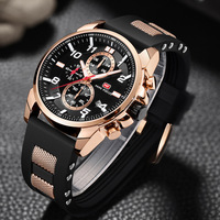 Montre chronographe à quartz pour homme, boîtier en or rose, cadran bleu, marqueurs lumineux, date, bracelet en silicone, sport