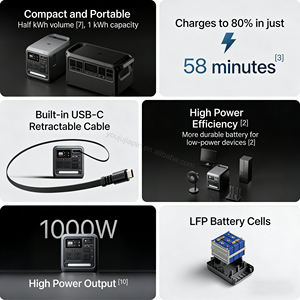 Station d'alimentation portable LiFePO4 POWER 1000 Mini 1008Wh, générateur solaire extérieur avec sortie 1000Wh et 9 ports - Product Image 4