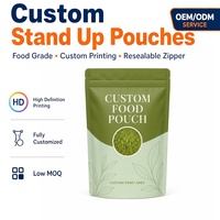 Sachet refermable à fond plat pour poudre d'herbe d'orge, spiruline et légumes verts à base de plantes – Emballage en vrac prêt à la vente pour compléments alimentaires