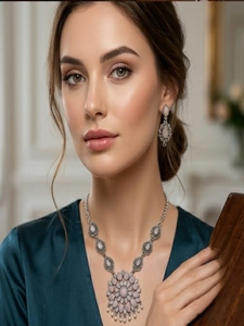 Collar DIVYORO con motivo de pétalos, piedra color rubor, plata oxidada, joyería tradicional tribal bohemia para mujer, para bodas y fiestas - Product Image 5