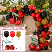 Kit d'arche de guirlande de ballons en latex rouge, noir, imprimé léopard et motif cerise, pour fournitures de fête Rockabilly, rétro, anniversaire, enterrement de vie de jeune fille