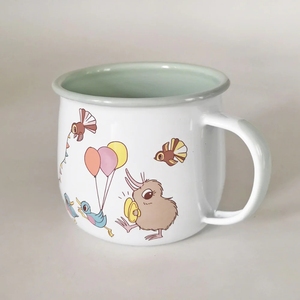 Tasse à café, à eau, à lait ou à thé en émail avec un design de dessin animé mignon pour enfants, capacité de 12 oz, logo personnalisé imprimé - Product Image 1