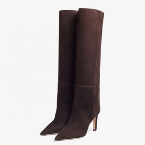 Solid Suede Women's Stylish Long Boots <b>High</b> Heels Pointed Toe Fashion <b>Knee</b> <b>High</b> Booties Straight Upper on Shoes - Product Image 4