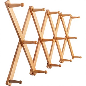 Wooden Accordion <b>Wall</b> Mounted Coat Rack with Multiple <b>Hooks</b> Handcrafted Foldable Expandable <b>Wall</b> Hanger for Clothes Hats Bags - Product Image 2