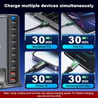 Chargeur de Bureau USB C Multi-Ports 10 800W, Station de Charge USB C GaN PD Murale pour Ordinateur Portable et iPhone 16 15