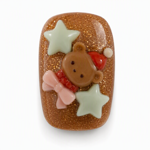 Uñas Postizas de Navidad con Diseño de Oso, Degradado Marrón y Rosa con Brillantina, Cortas, Forma Ataúd, Pre-Diseñadas, 10 Piezas - Product Image 3