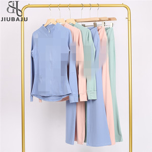 Tập Thể Dục Thiết Lập Phụ Nữ Yoga Bộ Zip up Áo Khoác Cao Eo Đàn Hồi Flared Quần Thể Thao - Product Image 1