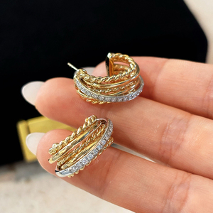 Aazuo Boucles d'oreilles clous en or jaune massif 18 carats 10g avec diamant de laboratoire E VS1, style vintage de luxe, motif corde de chanvre, pour femme, cadeau de haute qualité - Product Image 3