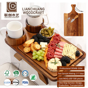Tavolino Pieghevole in Legno per Bracciolo del <span class=keywords><strong>Divano</strong></span> con Portabicchieri Girevole a 360°, Clip per Bracciolo del <span class=keywords><strong>Divano</strong></span> per Bevande, Snack, Telecomando, Telefono - Product Image 1