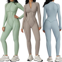 Combinaison de yoga à col montant, style nouveau, respirante, couture contrastée, fermeture éclair sur le devant, manches longues, tenue de sport, body de fitness