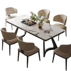 Table à manger de luxe en pierre frittée, ensemble de salle à manger rectangulaire moderne et minimaliste en acier inoxydable, 6 pièces pour petites maisons - Product Image 5