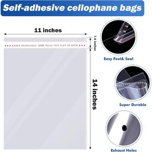 11x14 inches <b>Large</b> Clear Resealable <b>Cellophane</b> <b>Bags</b> for Packaging Products 500ct Plastic Self-sealing Gift <b>Bags</b> - Product Image 4