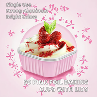 Moules à cupcakes en aluminium rose, mini carrés, avec couvercles, en PET, jetables, de qualité alimentaire, en pulpe moulée