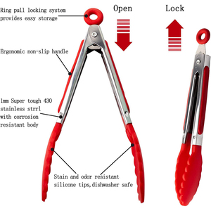Herramienta de cocina duradera y respetuosa con el medio ambiente, fácil limpieza, pinzas para asar ensaladas y barbacoa de 7 pulgadas, asas pequeñas de silicona de acero inoxidable - Product Image 2