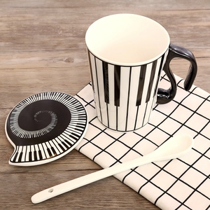 Tazze in Ceramica Creative con Motivo a Note Musicali, Coperchi e Cucchiaio, Design Moderno e Bello, Colore Personalizzabile per Uso <span class=keywords><strong>Caffè</strong></span> - Product Image 6