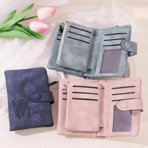 Cartera de Cuero PU Impermeable Clásica con Nombre Personalizado, Grabado Láser, Diseño de Flor de Nacimiento, para Mujer - Product Image 2