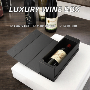 Boîte cadeau pour vin en carton rectangulaire avec fermeture magnétique, logo personnalisé, portable, luxe, noir et rouge, revêtement UV - Product Image 2