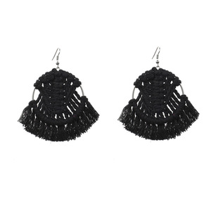 Boucles d'oreilles pendantes bohèmes en corde de chanvre verte avec pompon en forme d'éventail, bijoux de fête pour femmes, accessoire de mode - Product Image 5