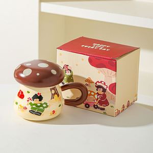 Cute Cartoon Themed Mushroom Girl Mug, Made of Ceramic <b>With</b> a Lid and Large Capacity. - Product Image 4