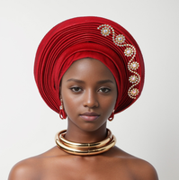 Ecowalson - Exquisito Pañuelo para la Cabeza con Cuentas y Encaje en Capas, con Lazos Traseros Ajustables, para Bodas y Fiestas Nigerianas, Diseño Elegante y Glamuroso